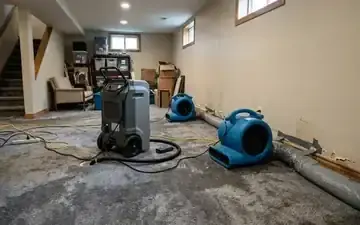 Commercial dehumidifier and industrial air movers deployed for structural drying