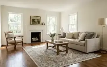 Fully restored and sanitized living room hardwood floor